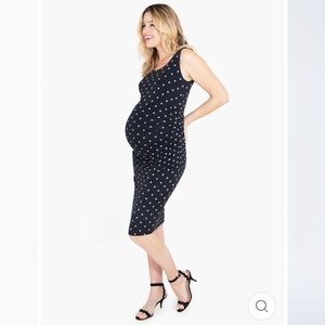 Sleeveless Stretchy Shirred Midi Maternity Dress— Jet Black/Arrow Print
